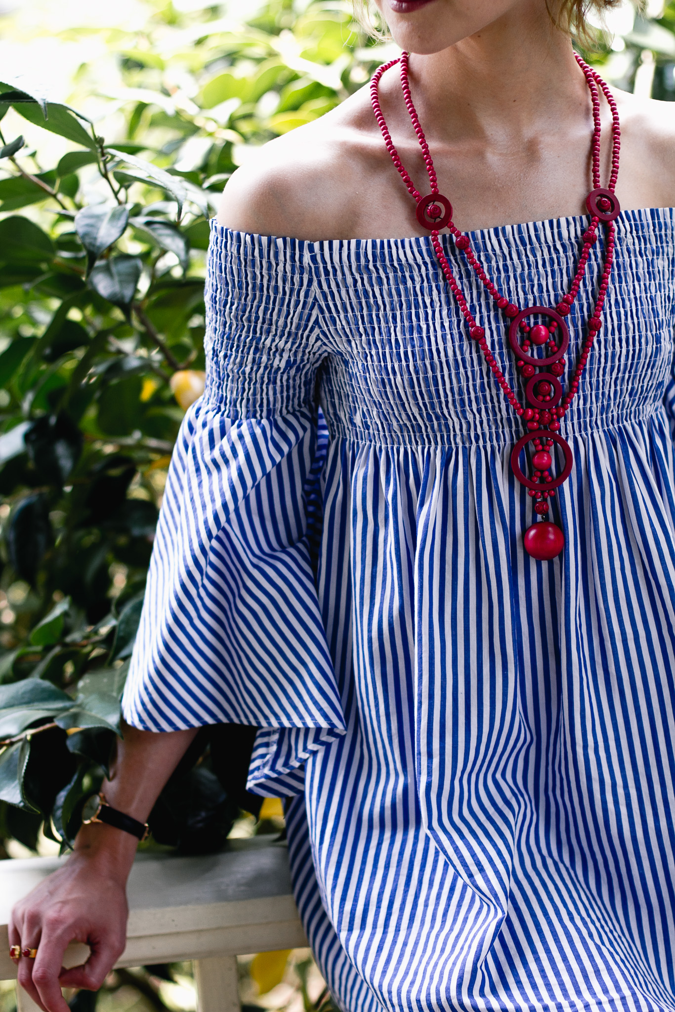 Zara pinstripe dress and vintage necklace