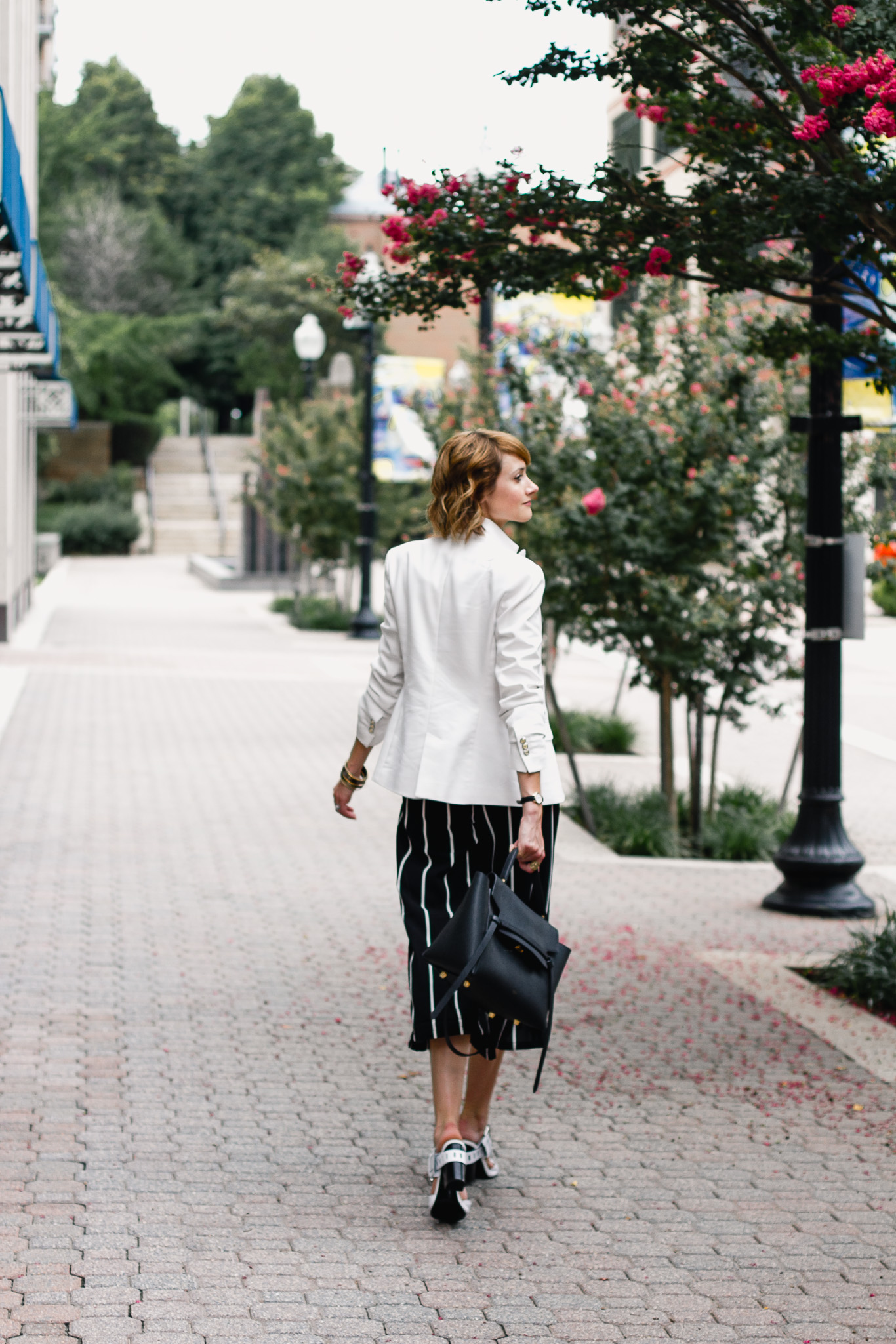 Zara white blazer and Mango striped culottes