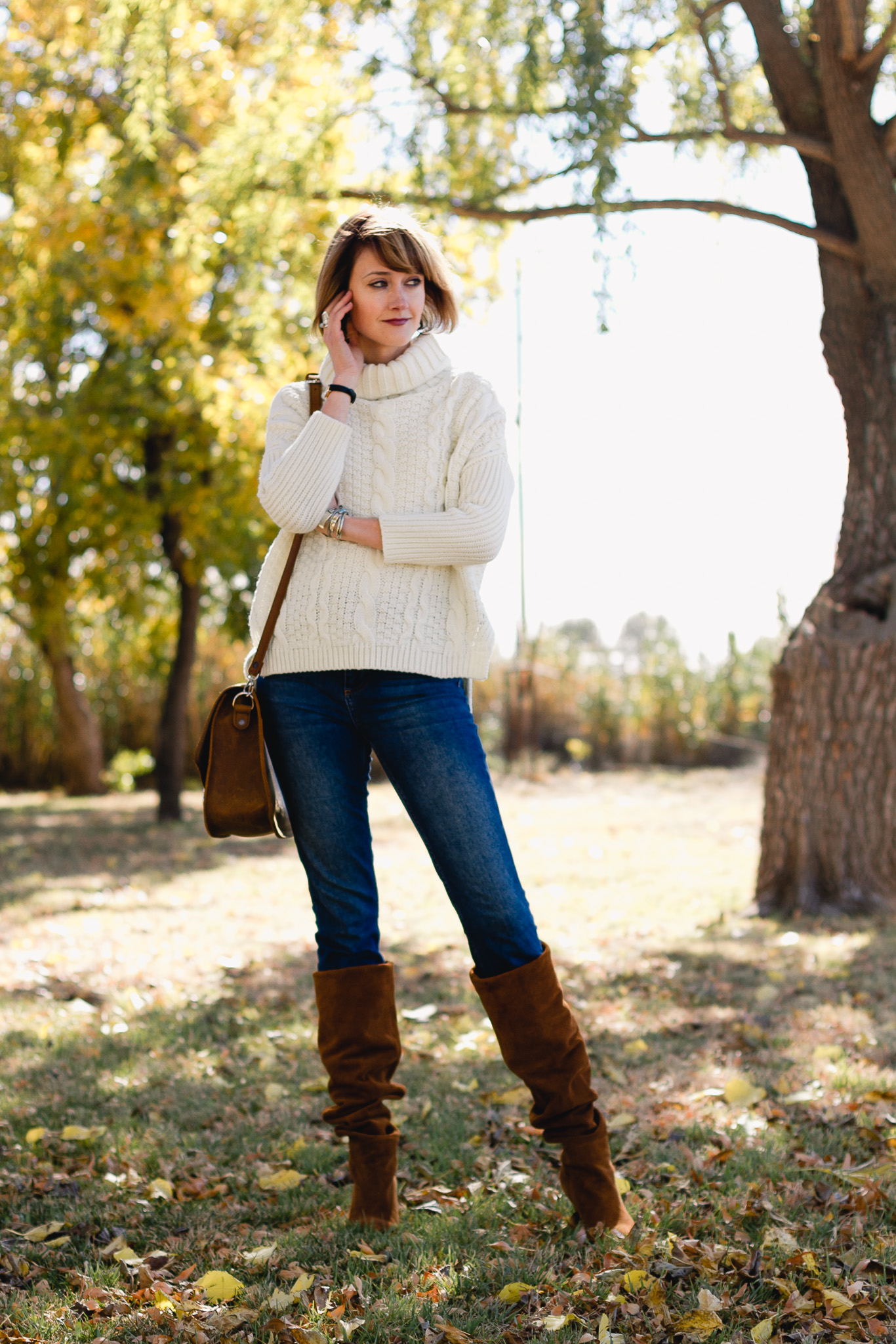 cropped cableknit, Topshop jeans, Jeffrey Campbell slouchy boots