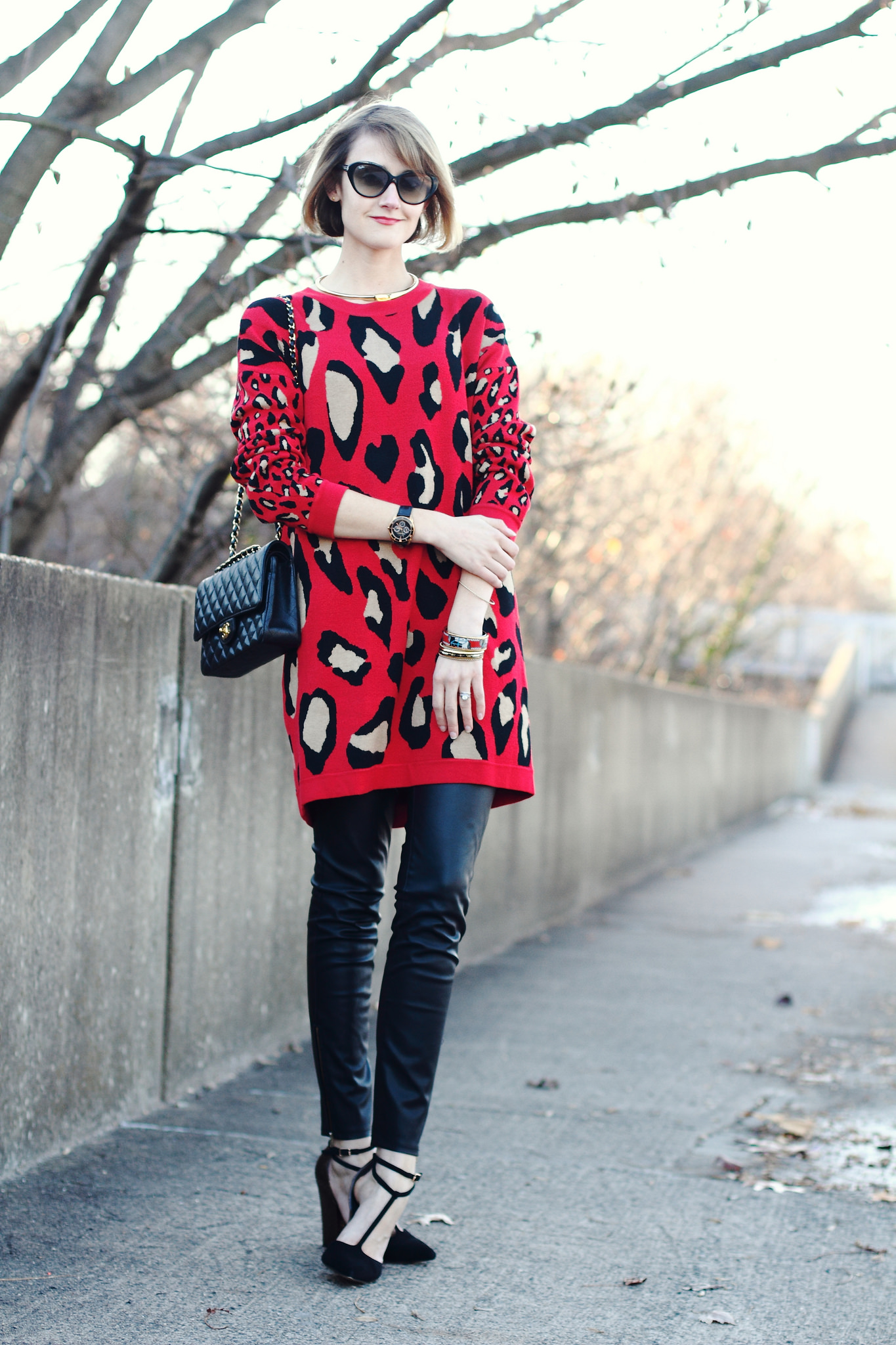 leopard print DKNY sweater dress