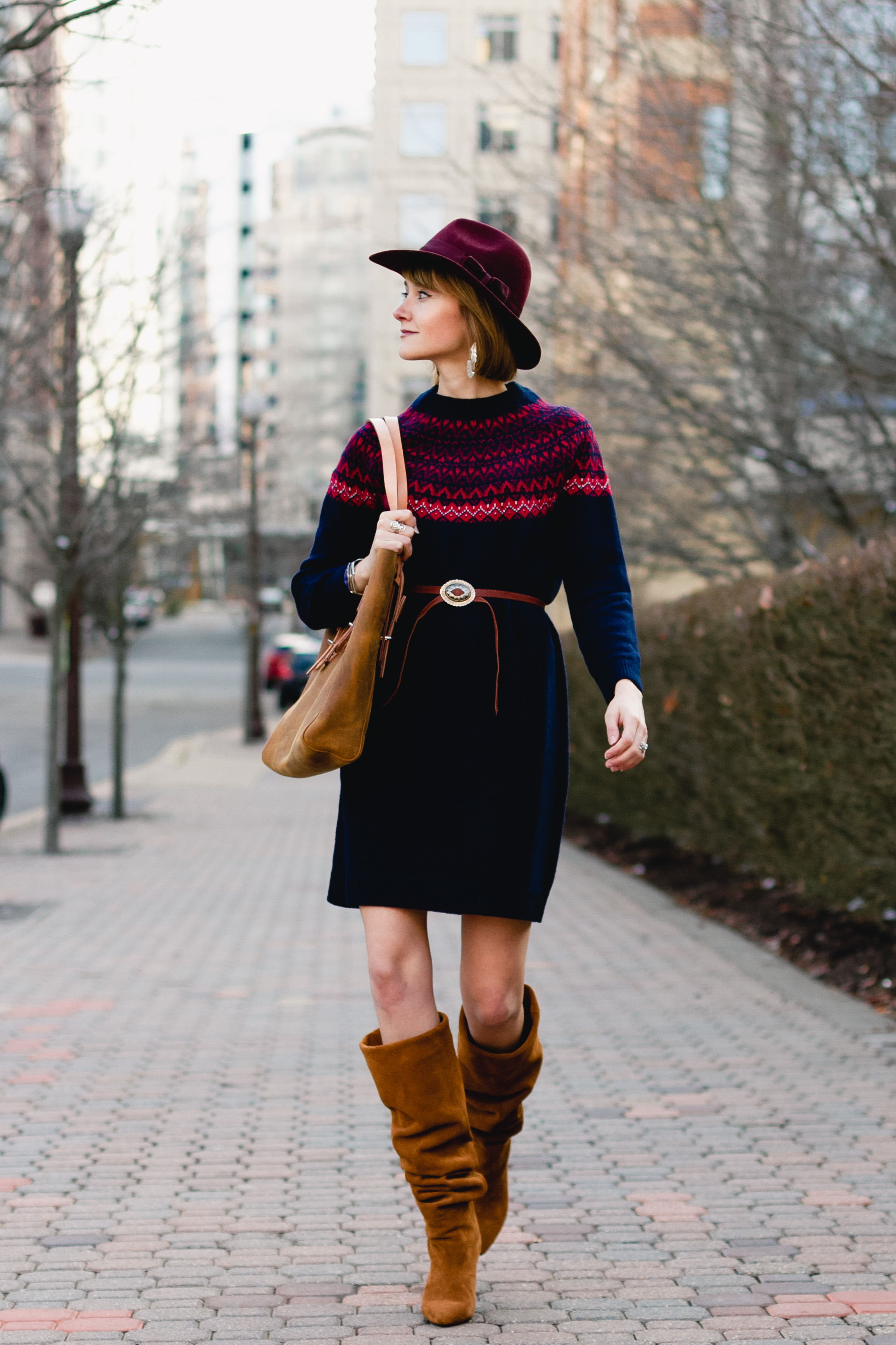 Woolovers fair isle dress and Jeffrey Campbell slouchy boots