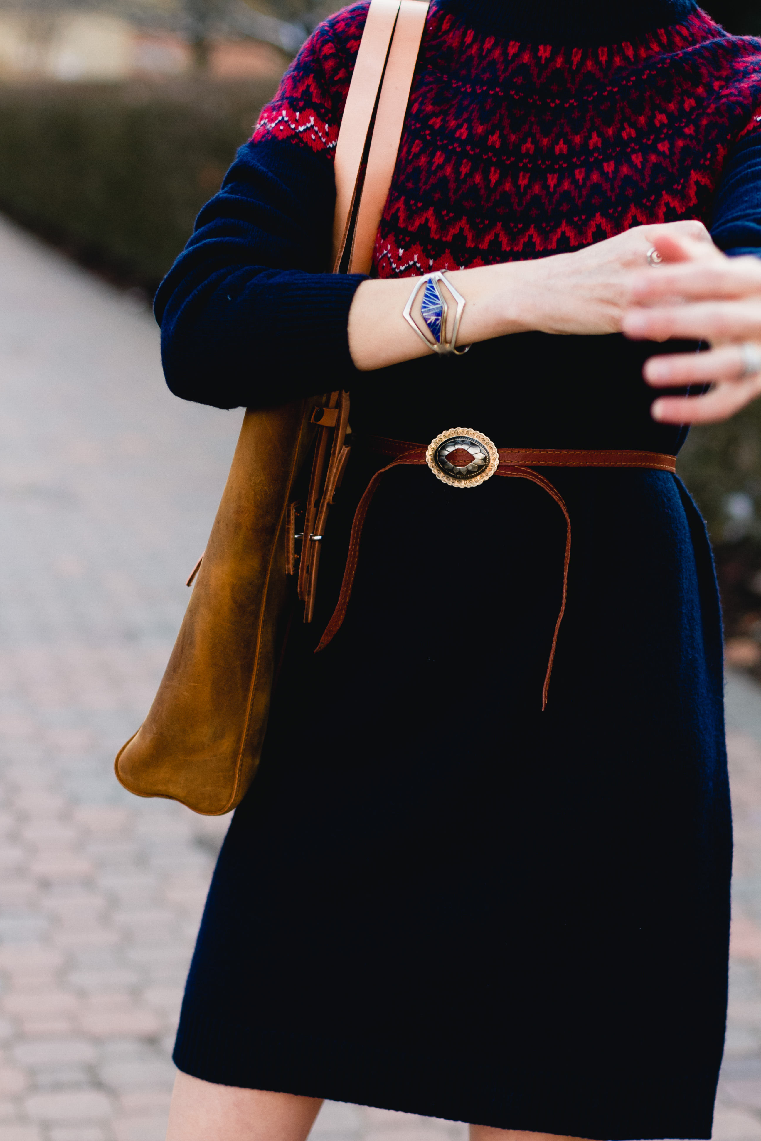 Woolovers fair isle dress and western belt