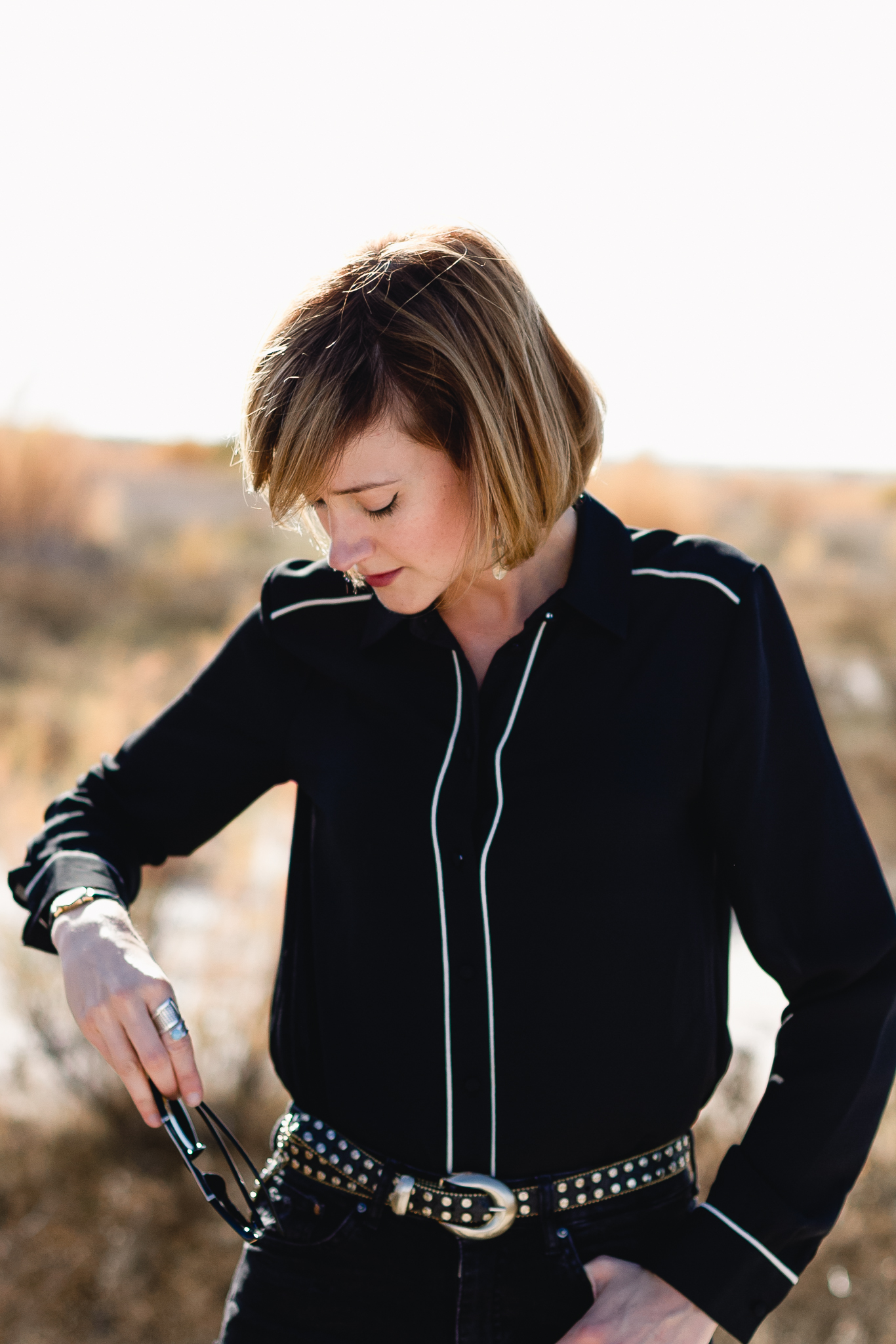 western-inspired outfit in Bottomless Lakes, New Mexico