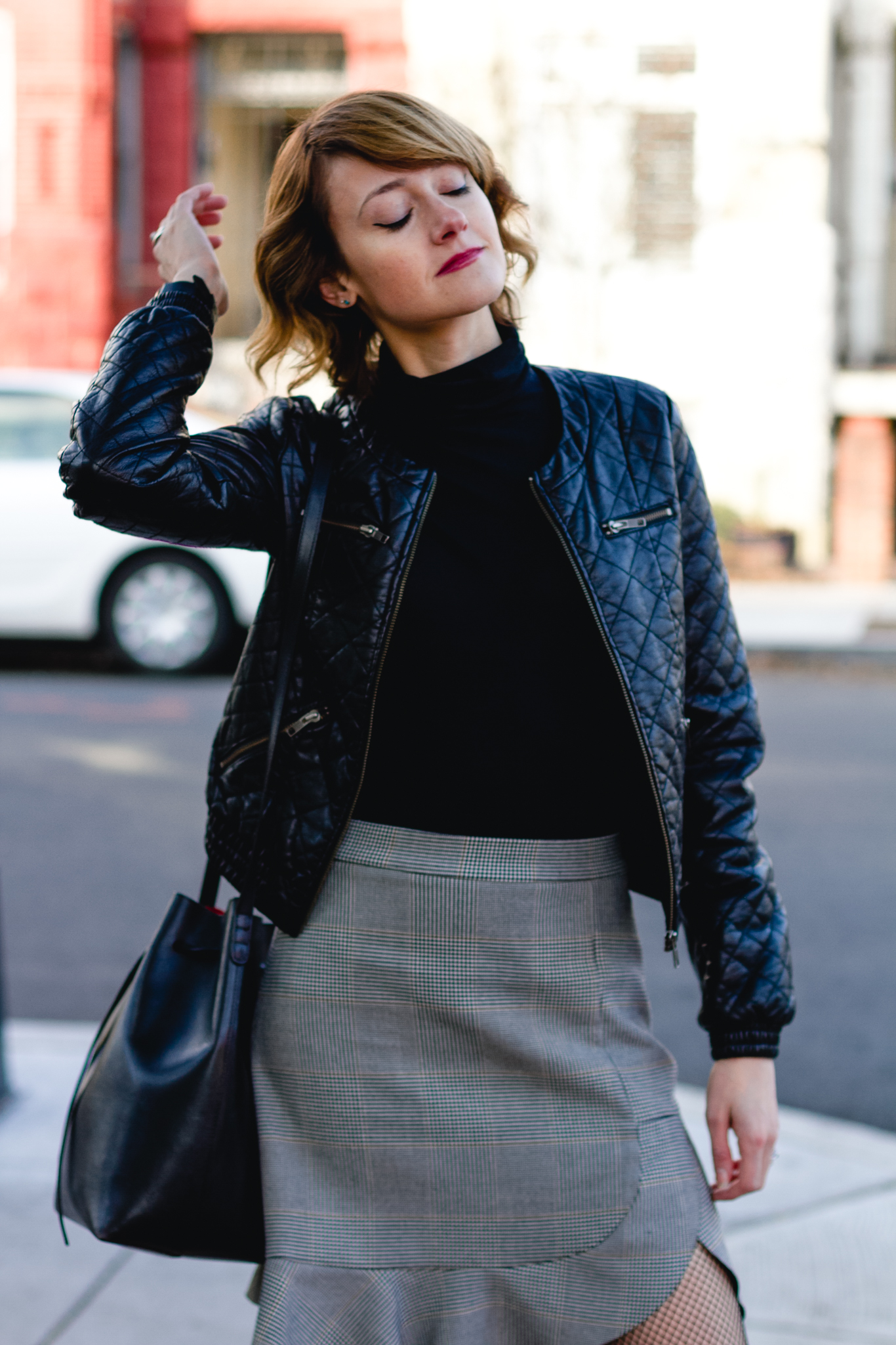 Zara plaid skirt and DKNY combat boots