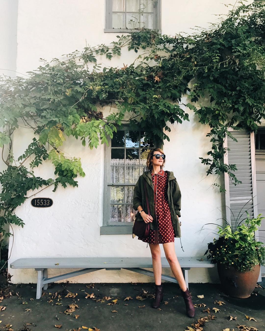 anorak and printed dress