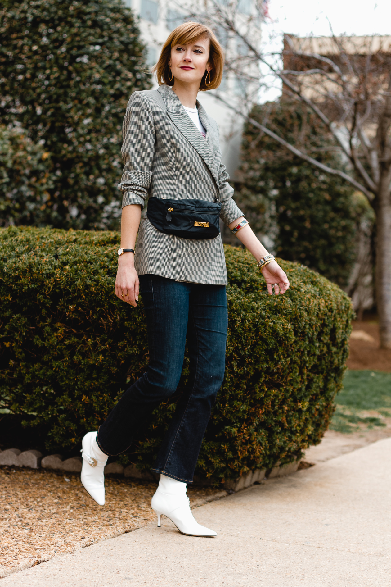 a Moschino belt bag for a special evening at Boulangerie Christophe District of Chic