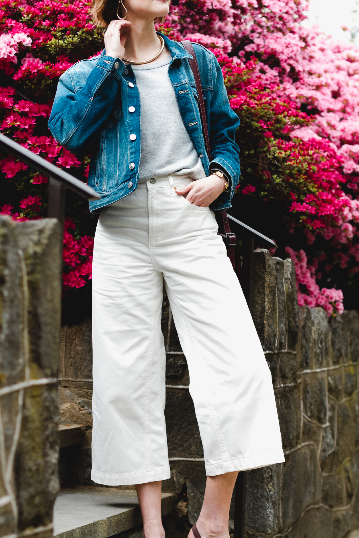 oversized denim jacket and Topshop cropped jeans