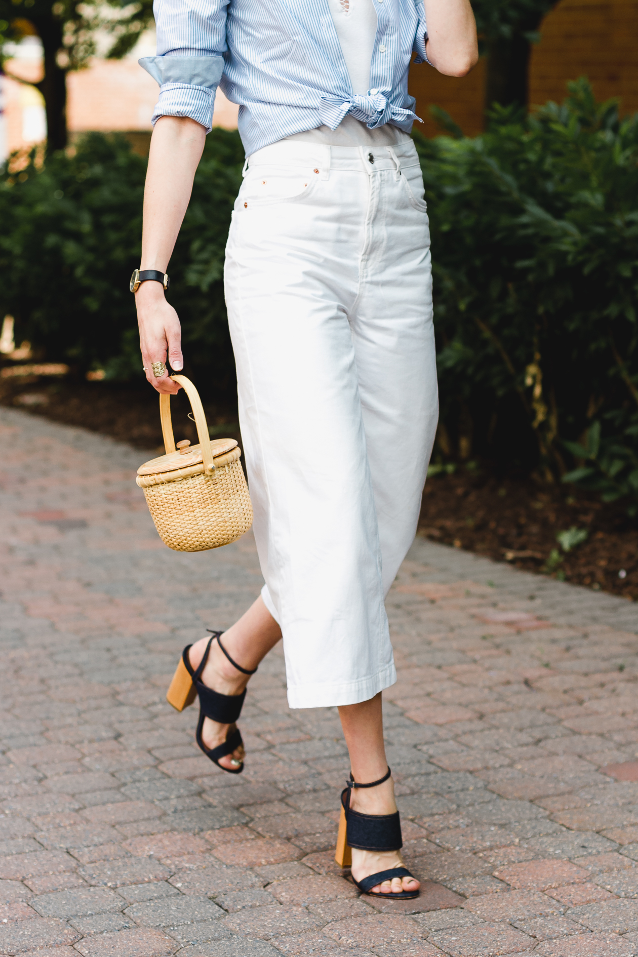 Topshop white jeans and Tabitha Simmons sandals