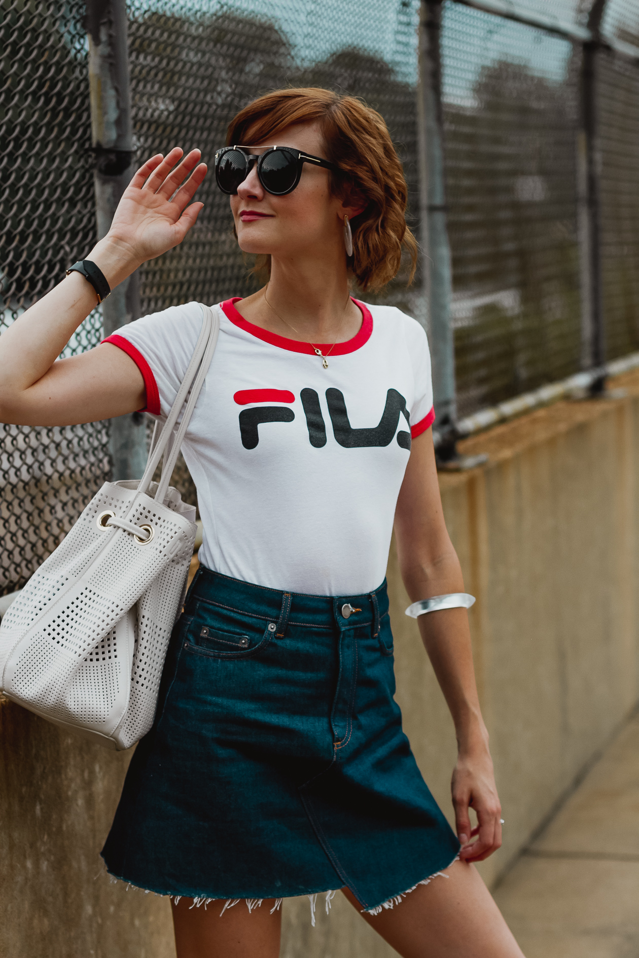 Fila t-shirt and & Other Stories denim skirt