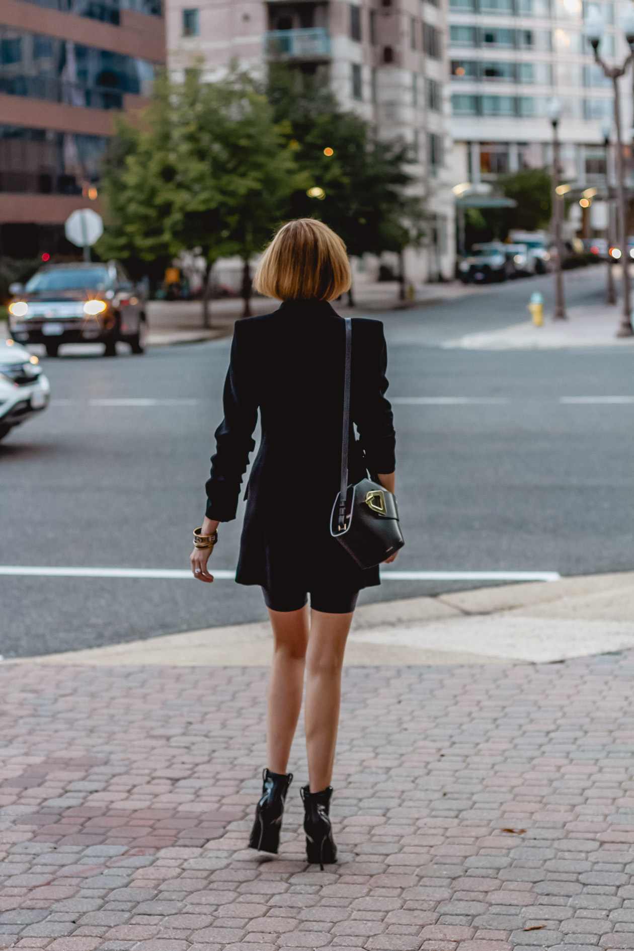 oversized blazer and biker shorts