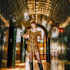 C/Meo mini dress and Calzedonia tights