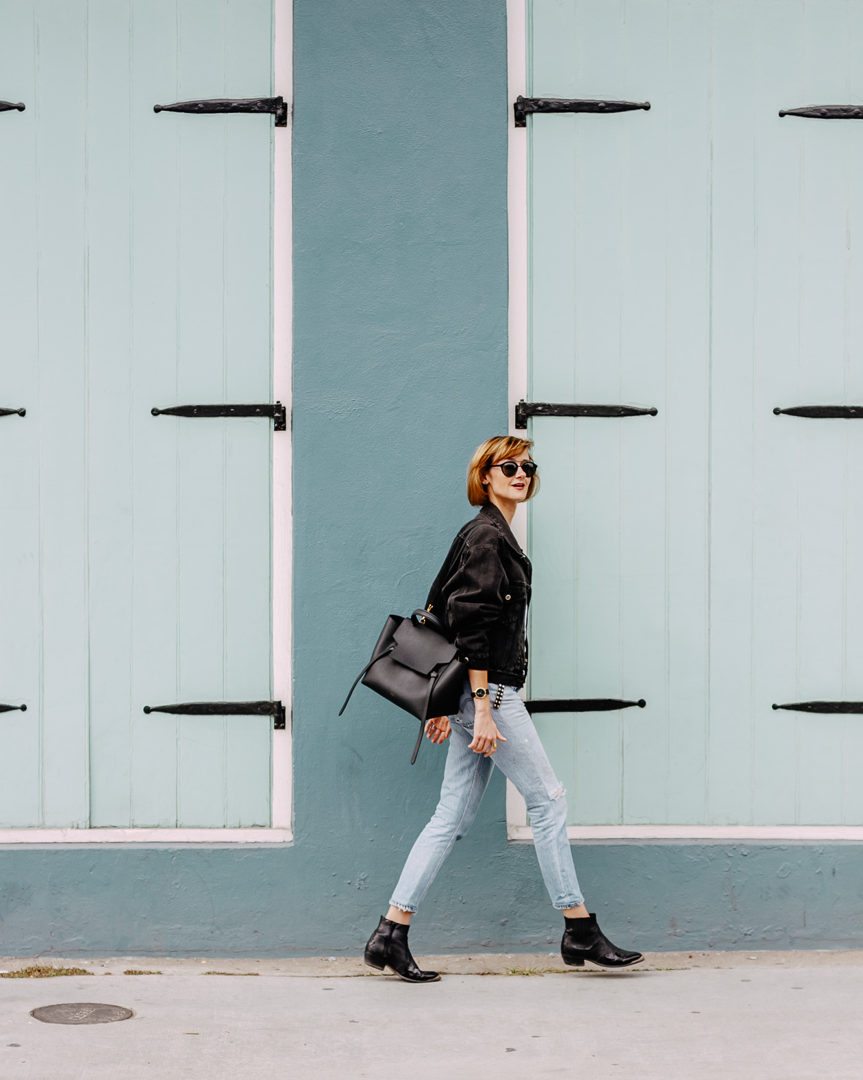 double denim outfit in the French Quarter