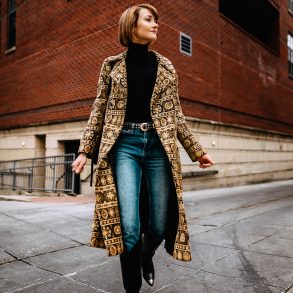 vintage tapestry coat and Isabel Marant boots