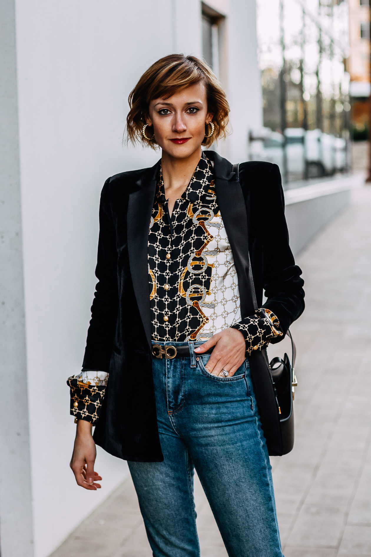 velvet blazer and vintage blouse