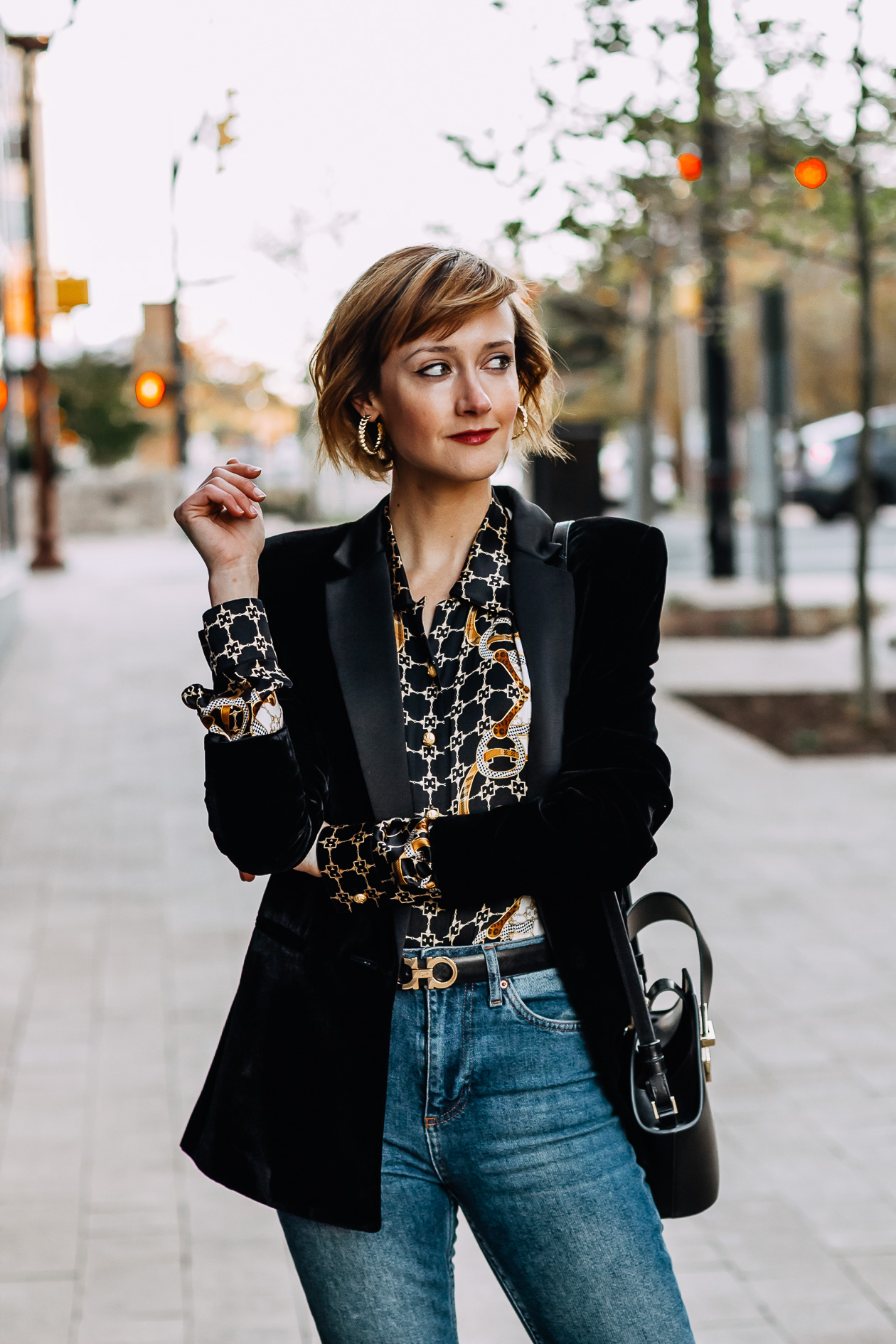 velvet blazer and vintage blouse