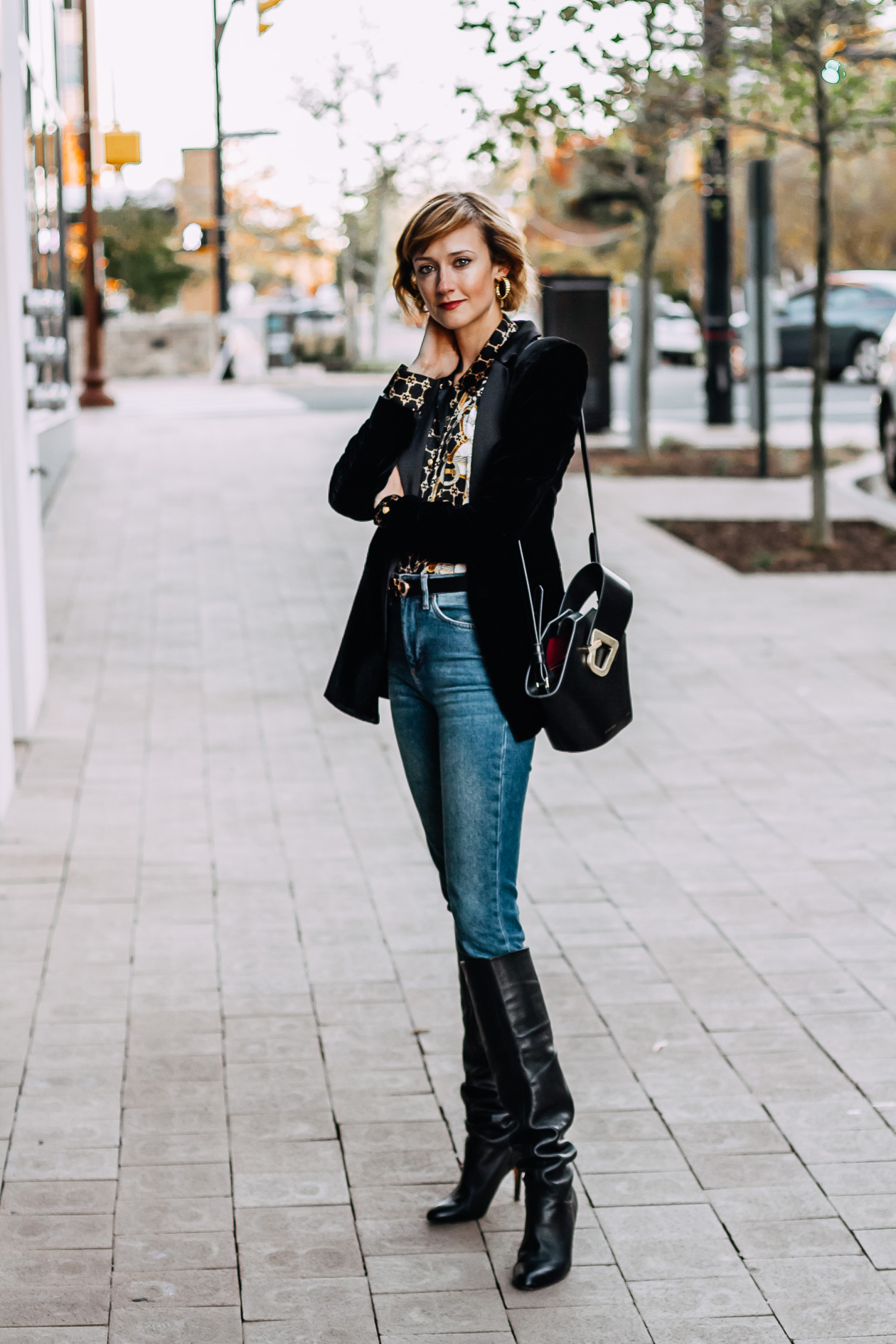 velvet blazer and vintage blouse