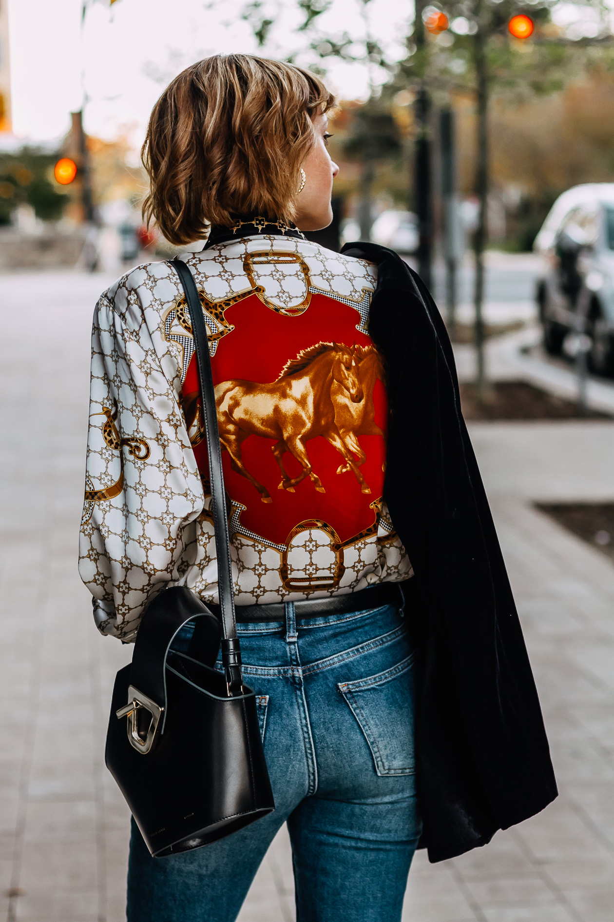 velvet blazer and vintage blouse