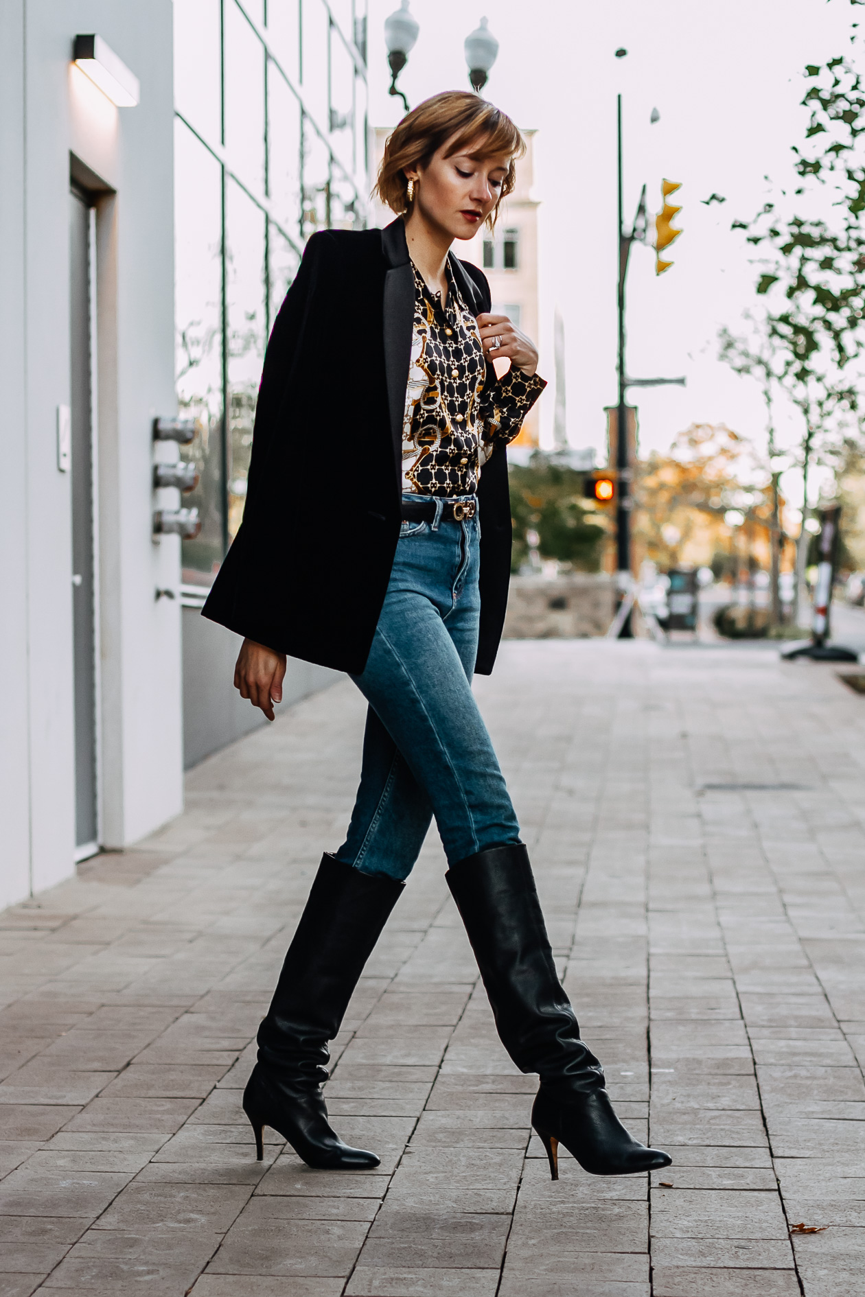 velvet blazer and vintage blouse