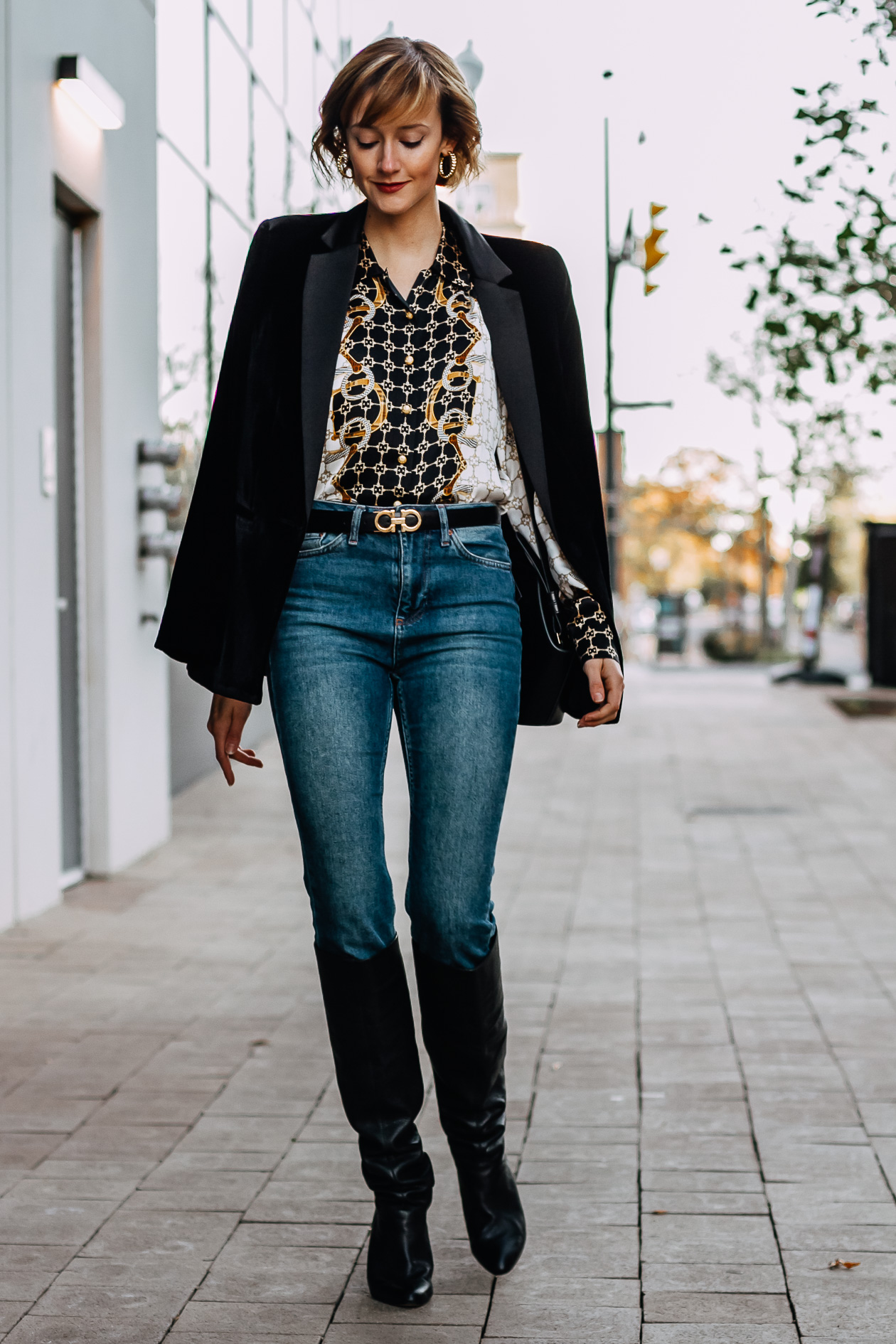 velvet blazer and vintage blouse