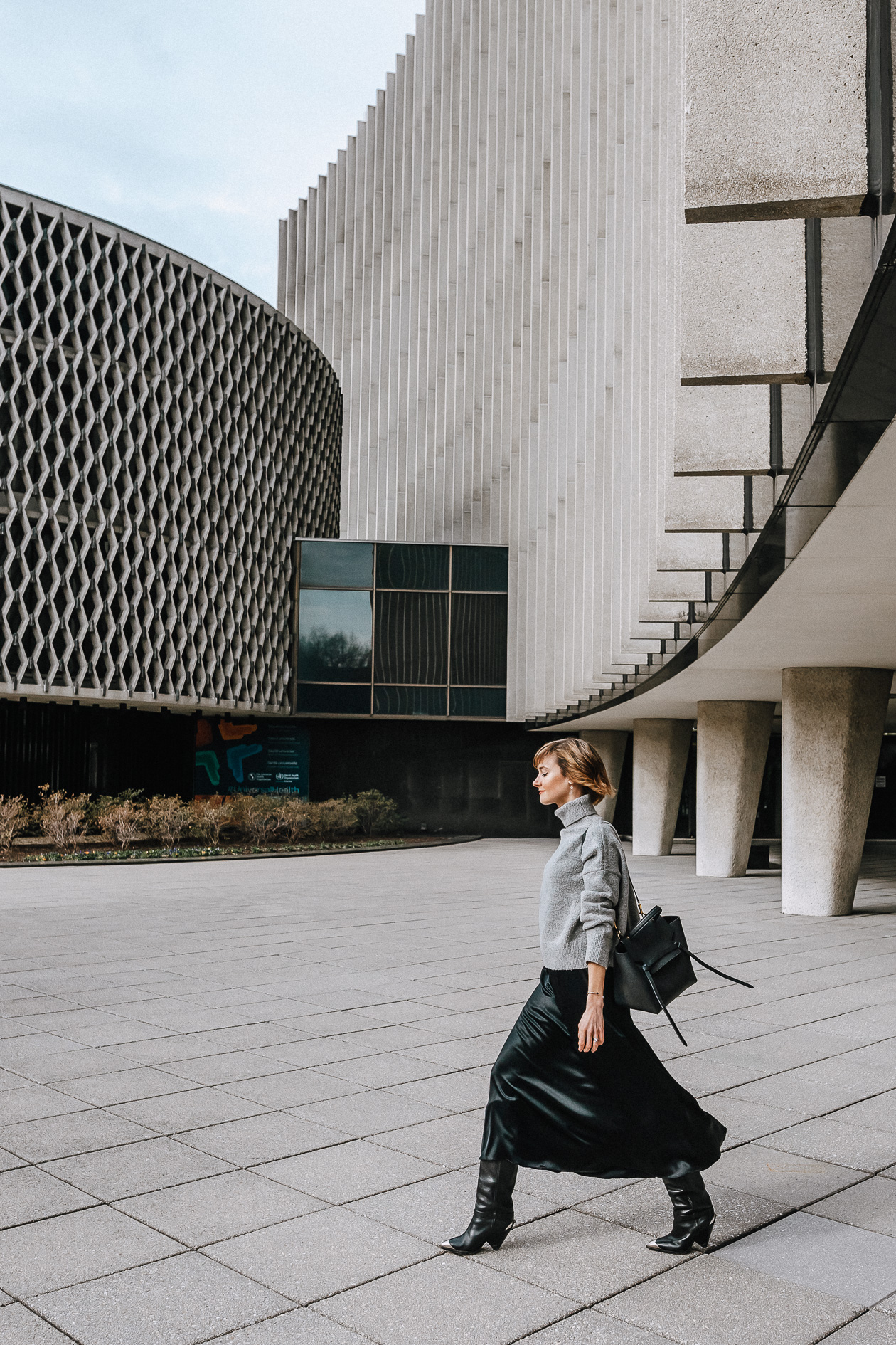 cropped turtleneck and satin skirt