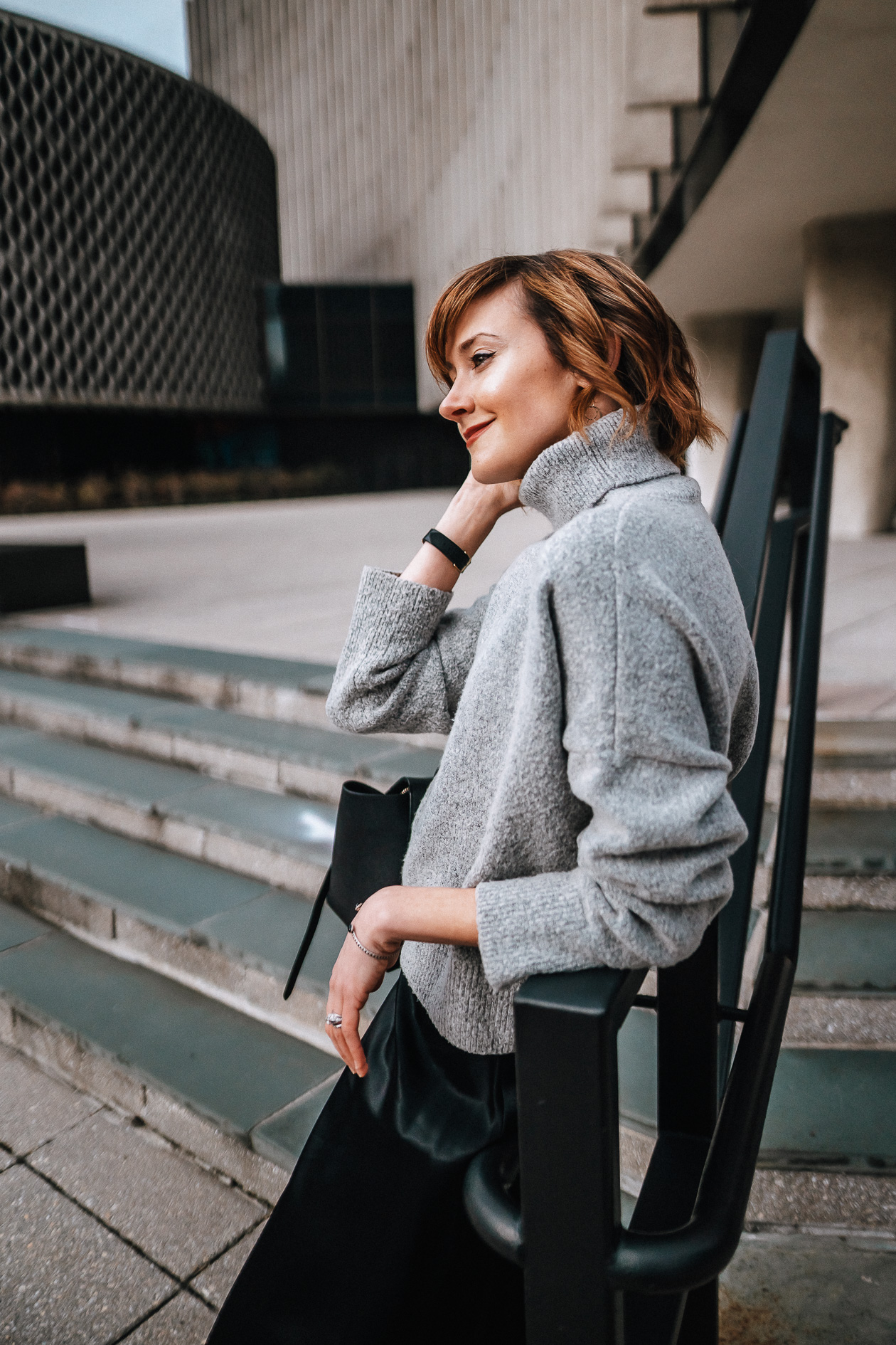 cropped turtleneck and satin skirt