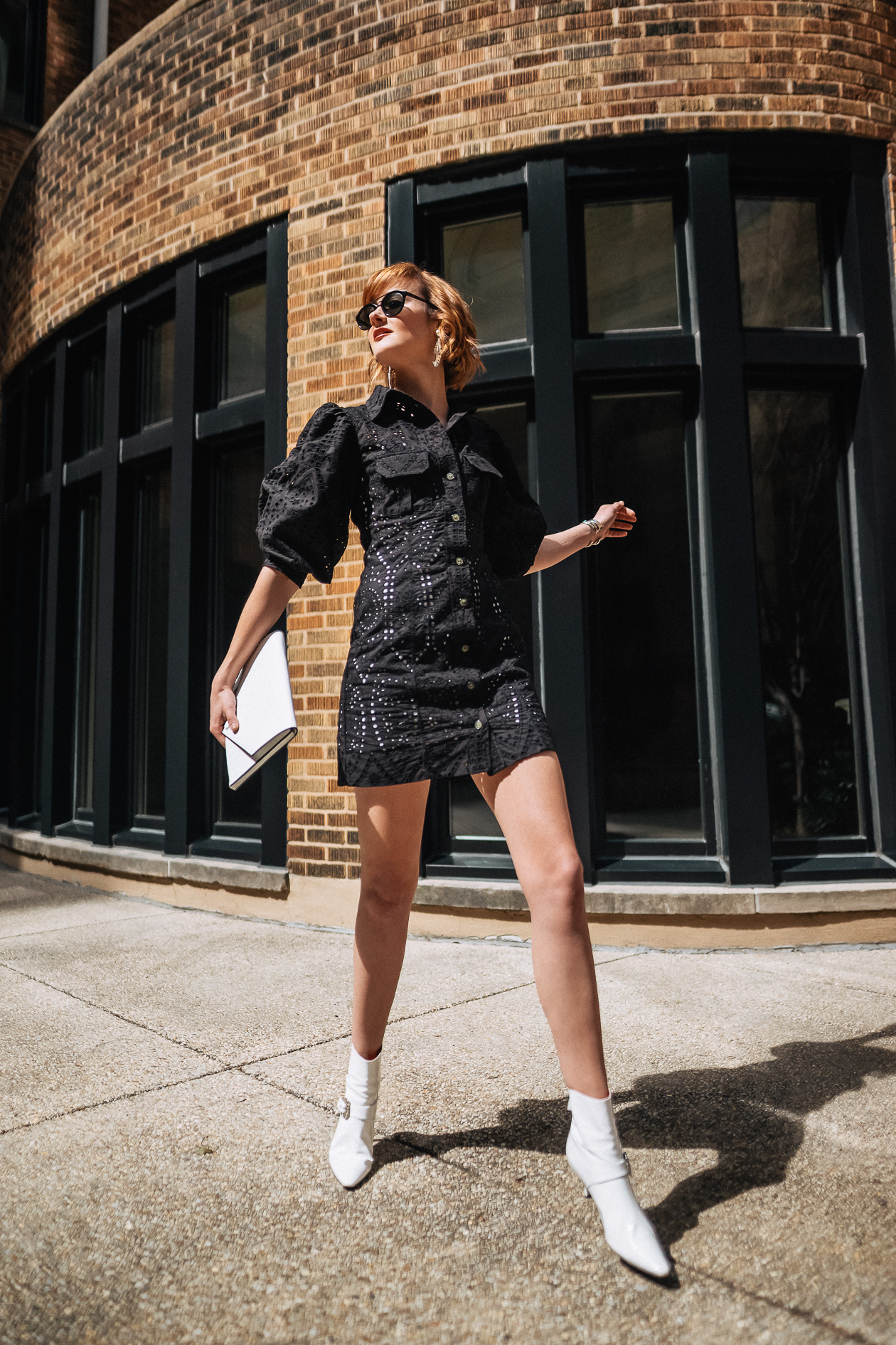 Ganni eyelet dress and Dorateymur boots