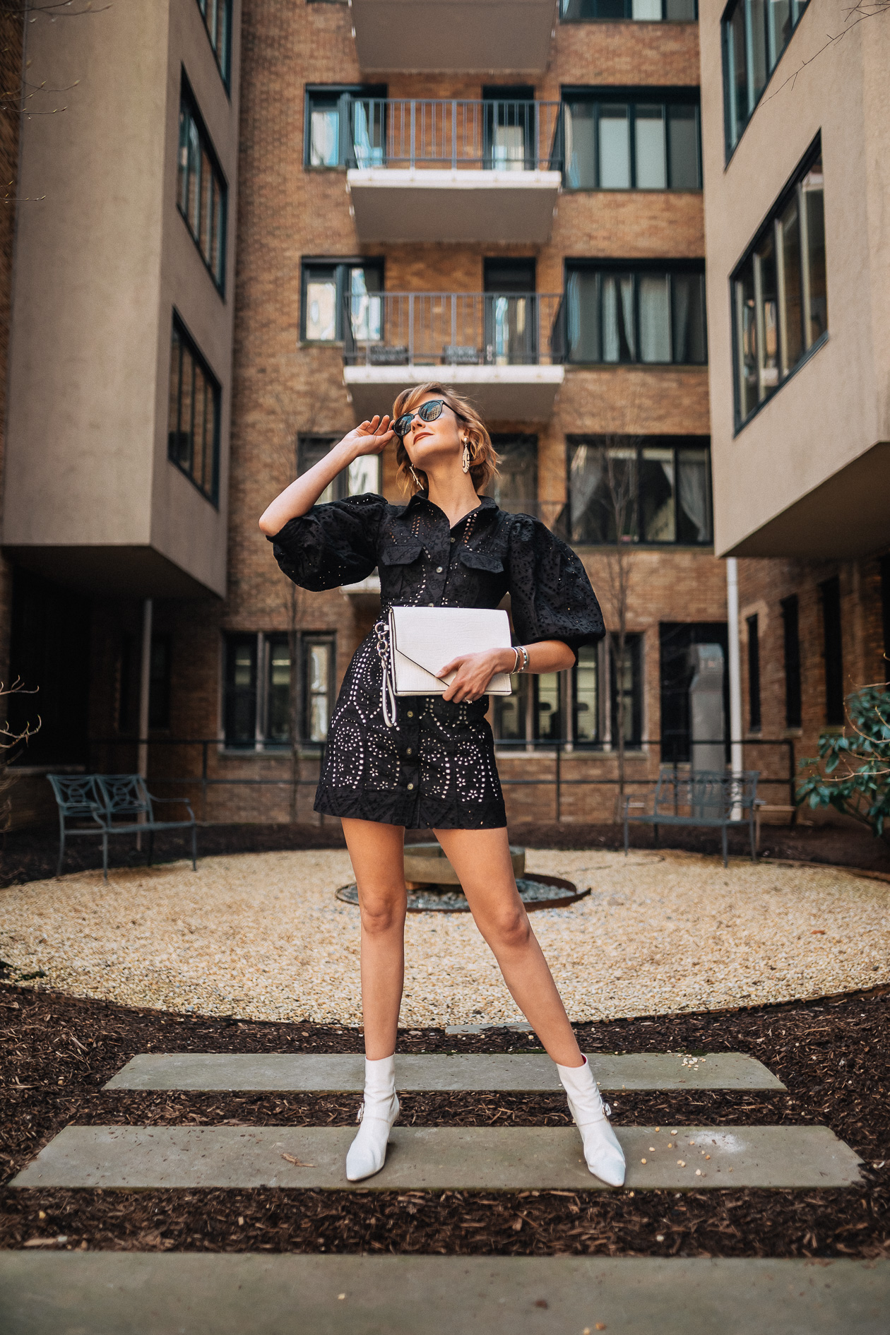 Ganni eyelet dress and Dorateymur boots