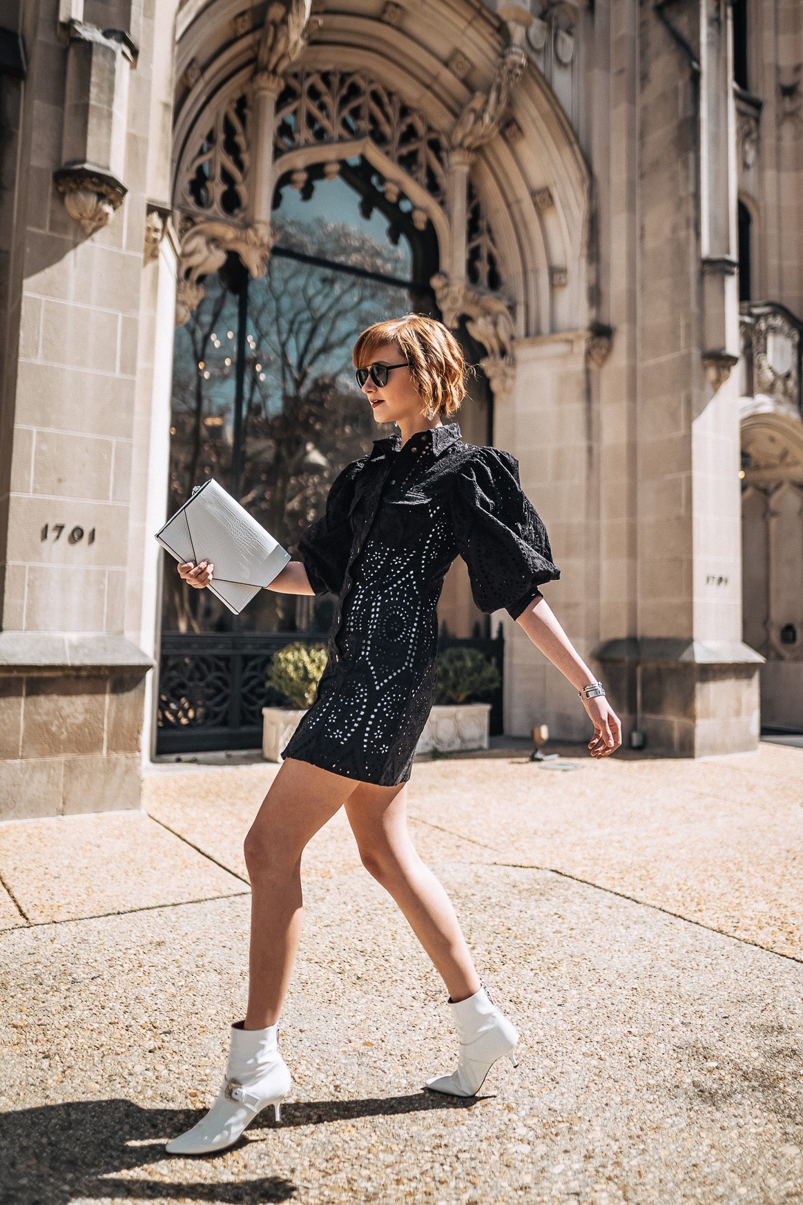 Ganni eyelet dress and Dorateymur boots