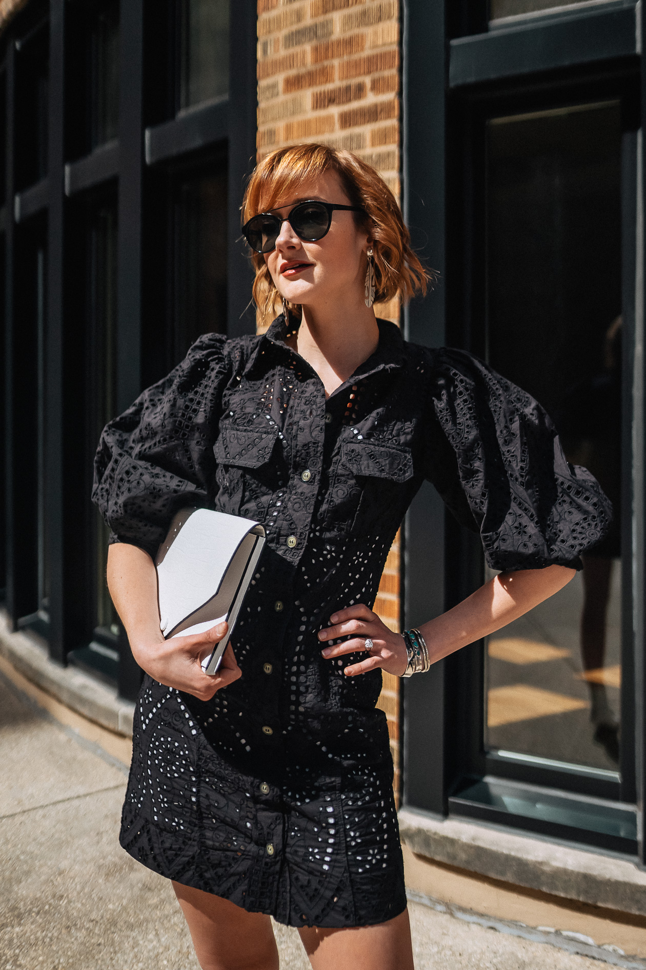 Ganni eyelet dress and Dorateymur boots