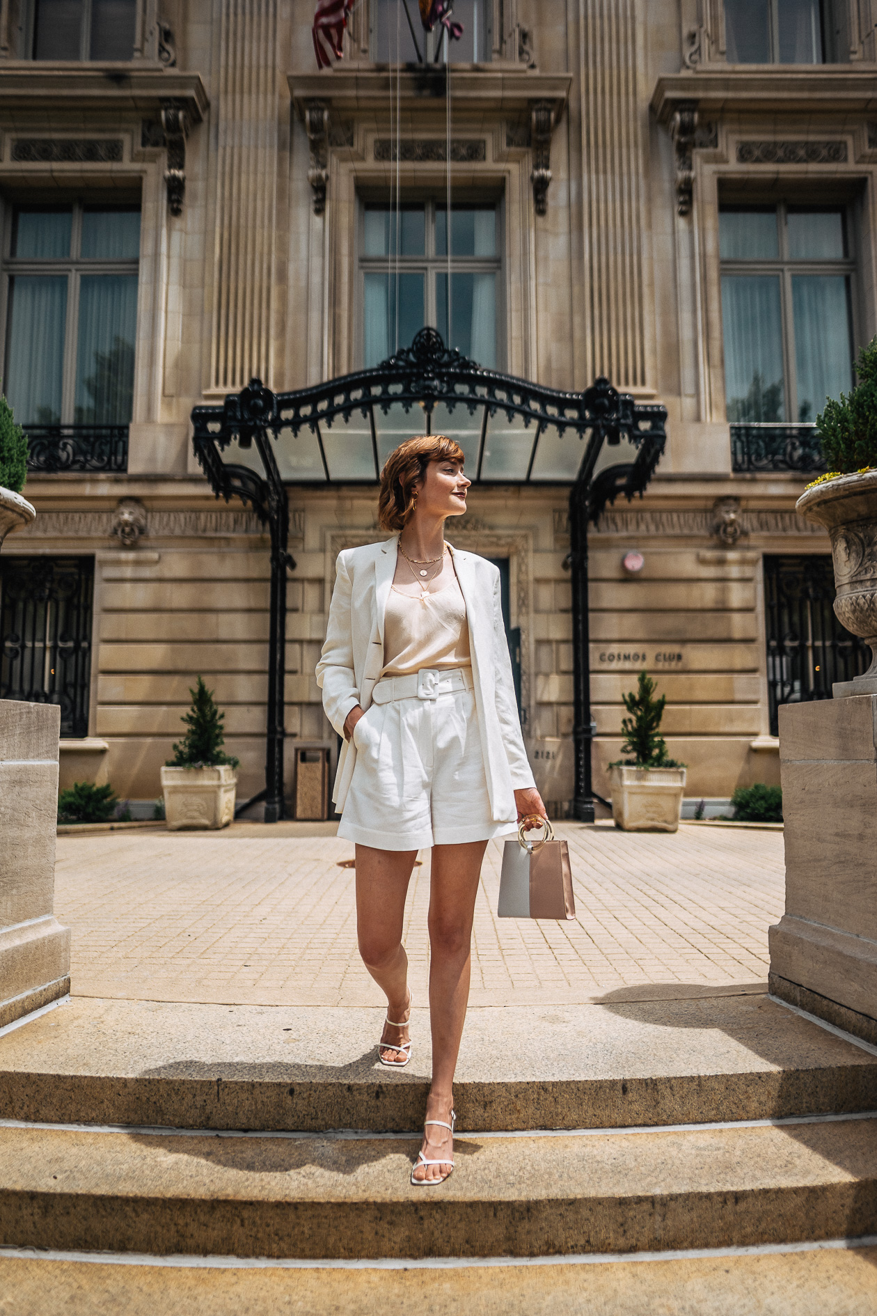 white linen short suit