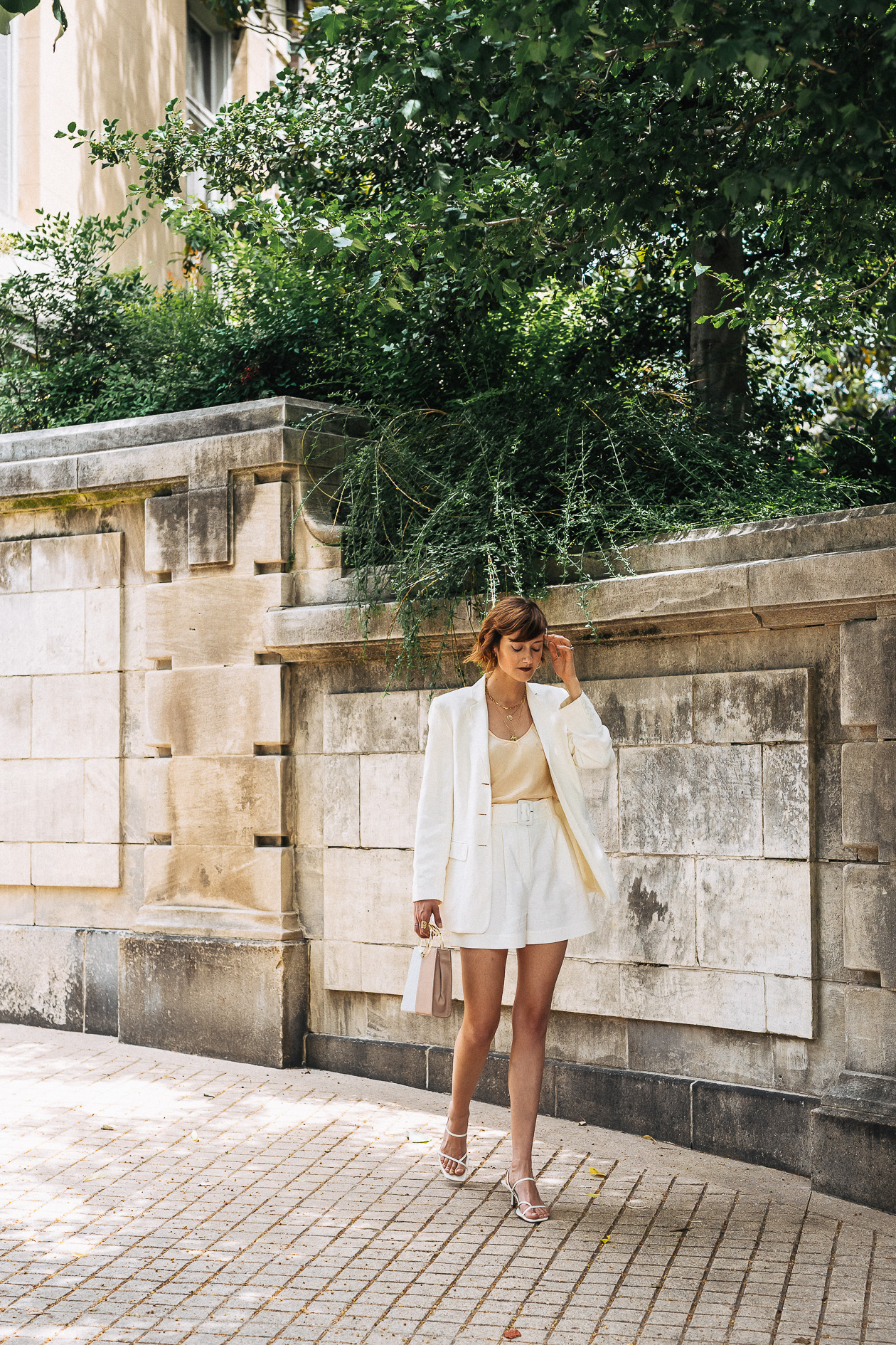 white linen short suit