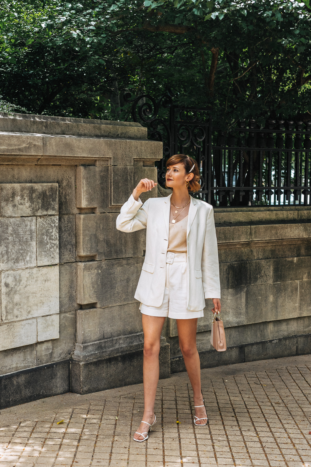 white linen short suit