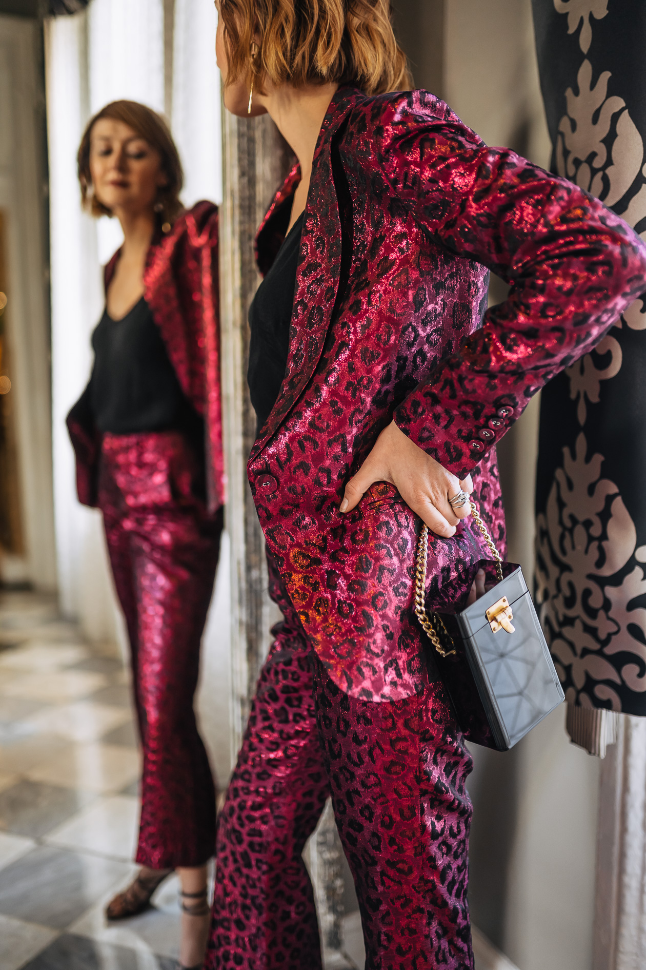 Rent the Runway holiday outfit metallic suit