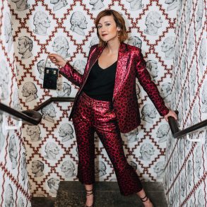 Rent the Runway holiday outfit metallic suit