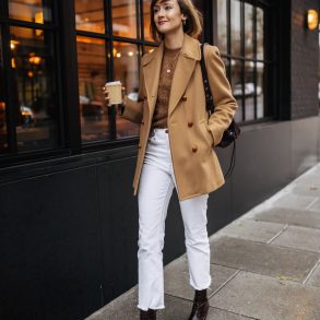 Camel coat and Sezane sweater