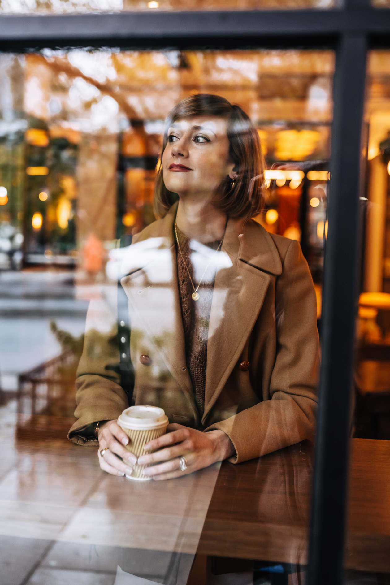 Camel coat and Sezane sweater