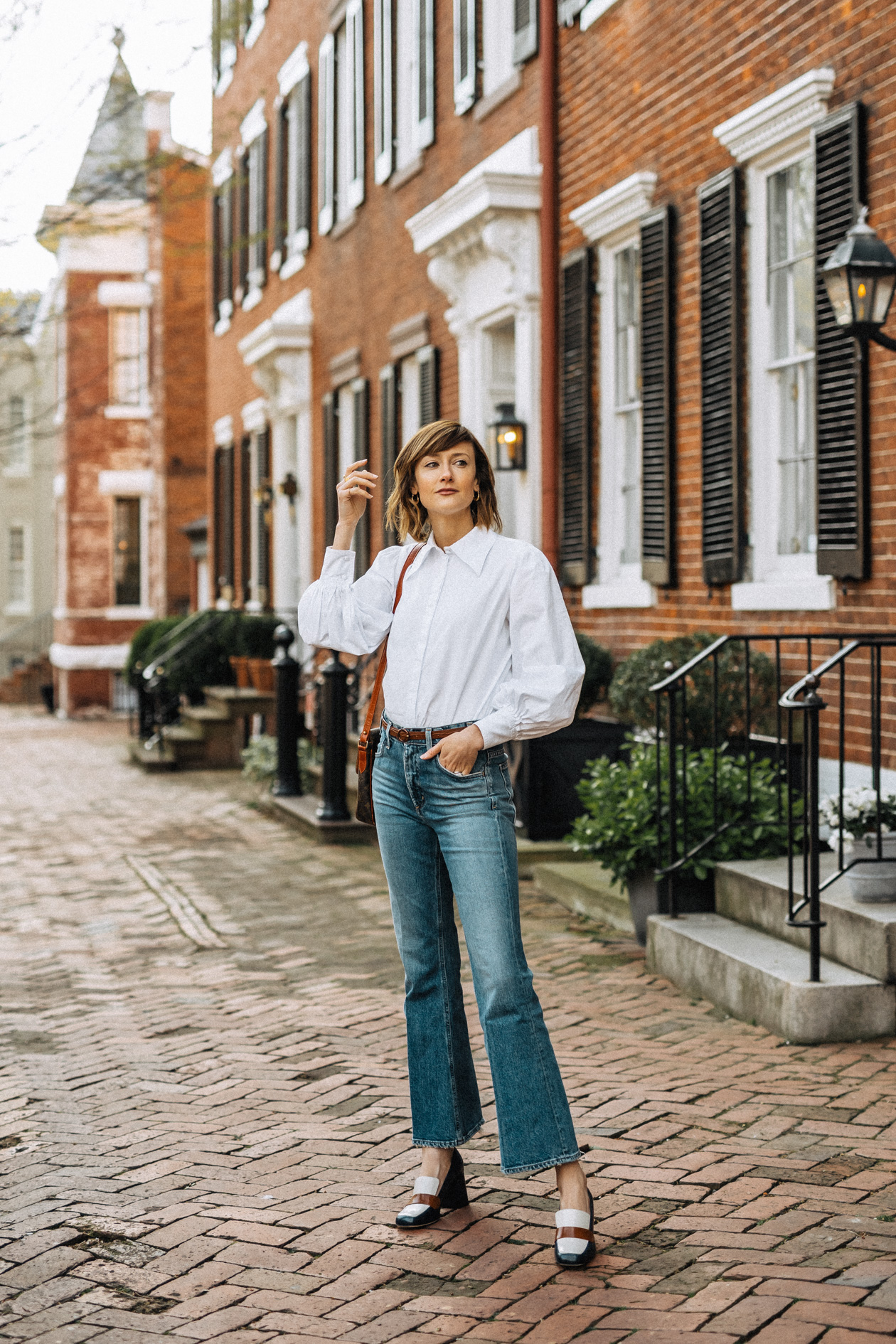 button down and jeans work from home outfit