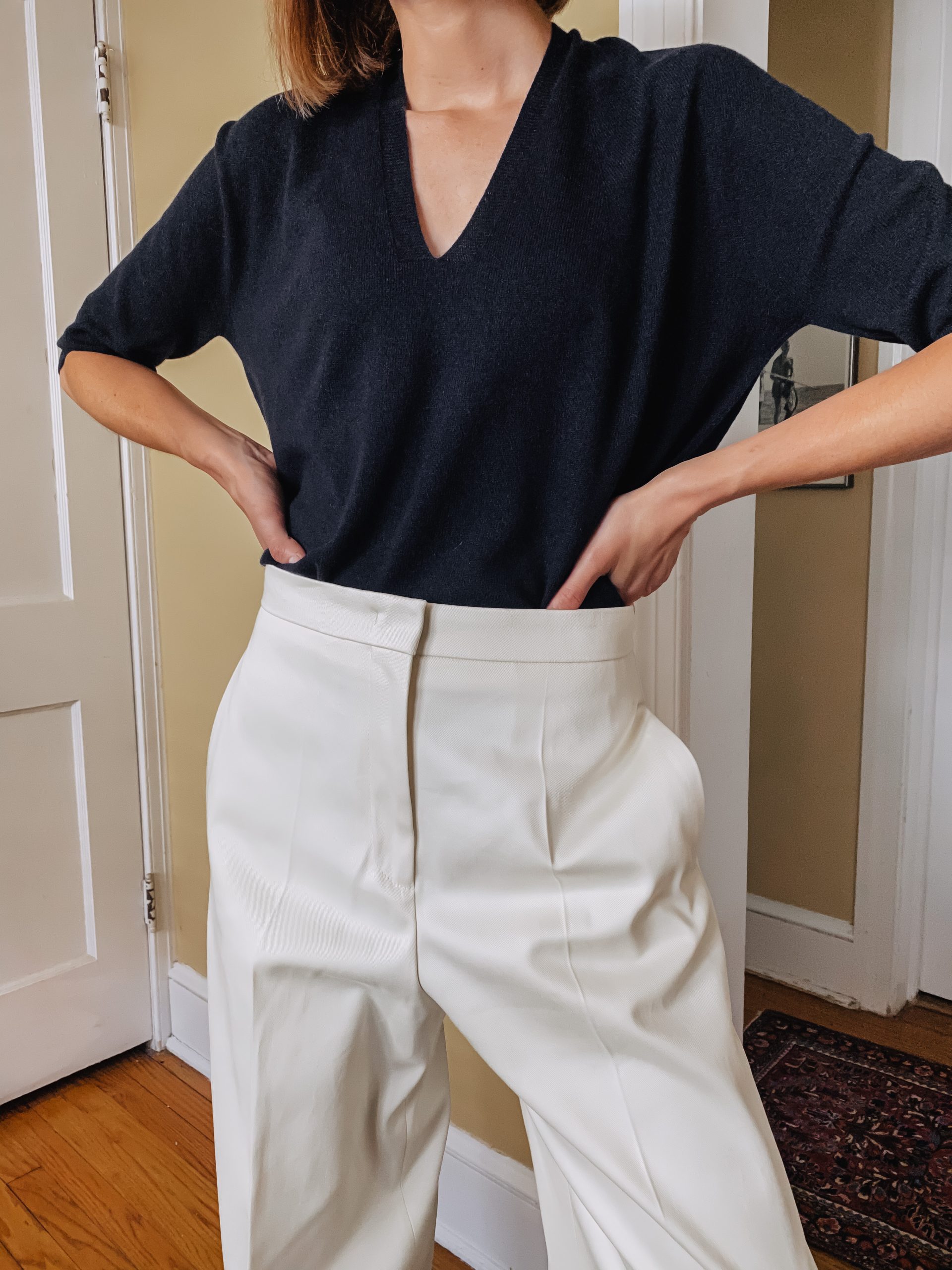 Hugo Boss v-neck sweater & white oversized pants