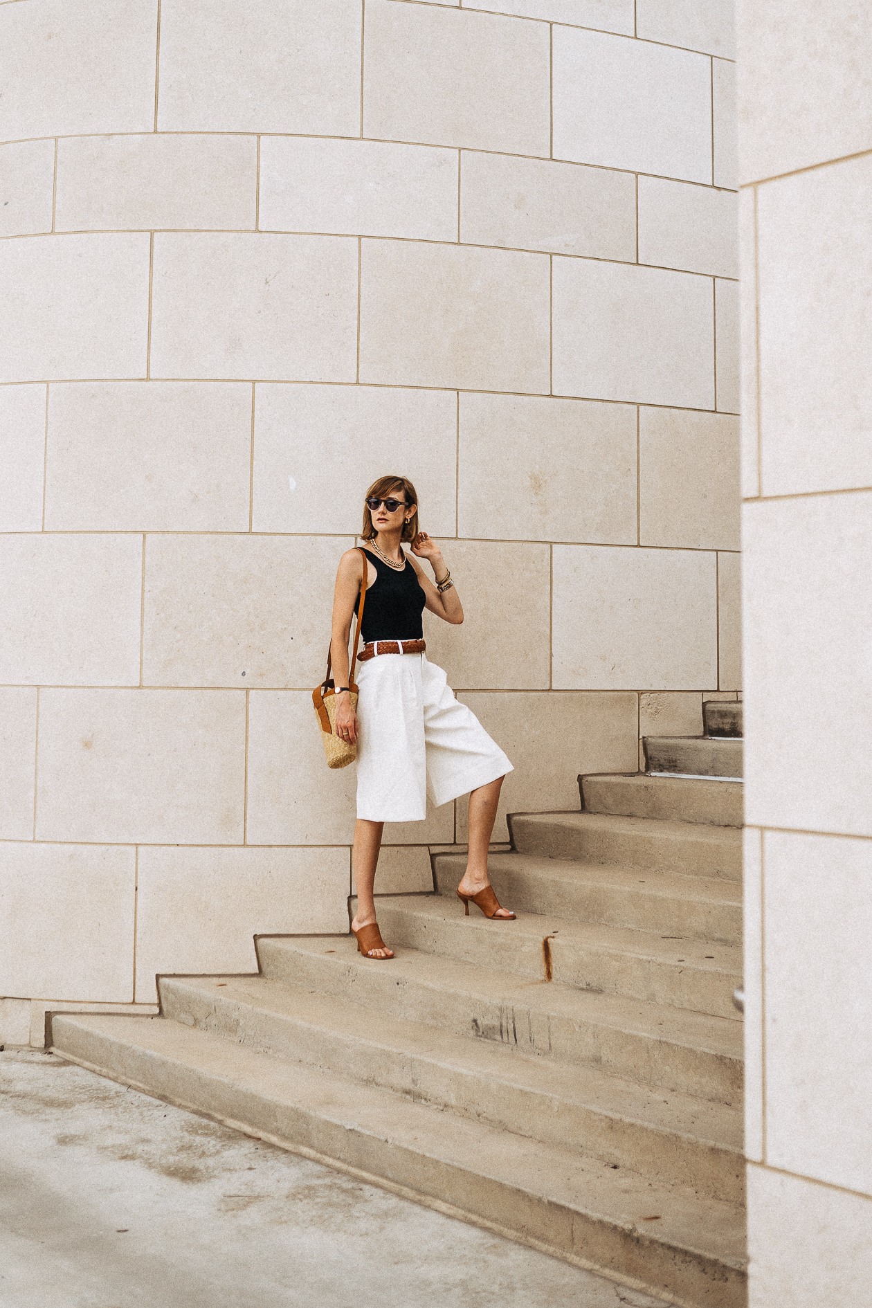 black, white, and brown summer outfit