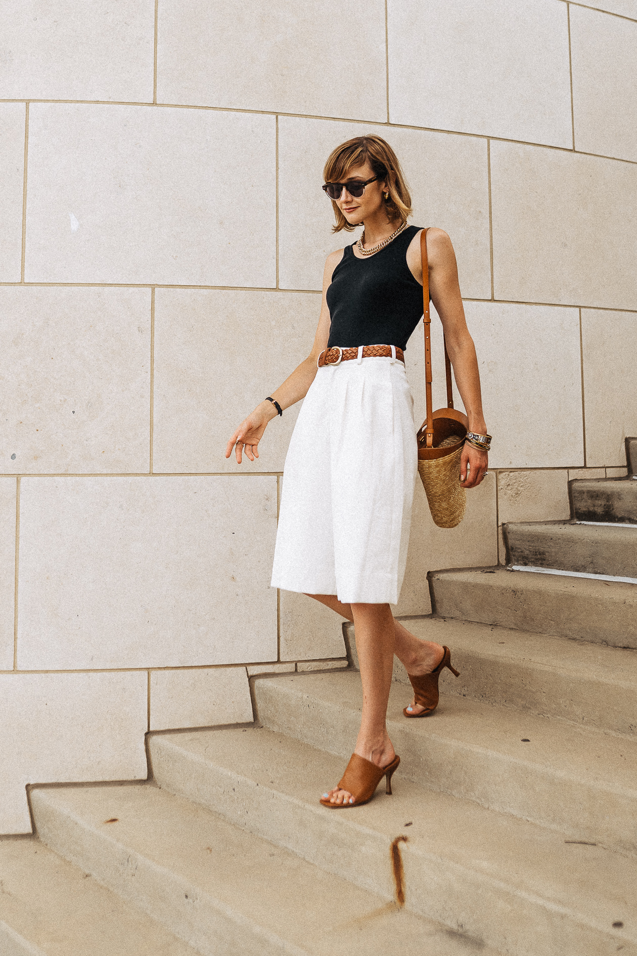 black, white, and brown summer outfit