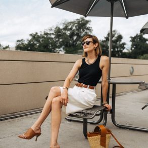 black, white, and brown summer outfit
