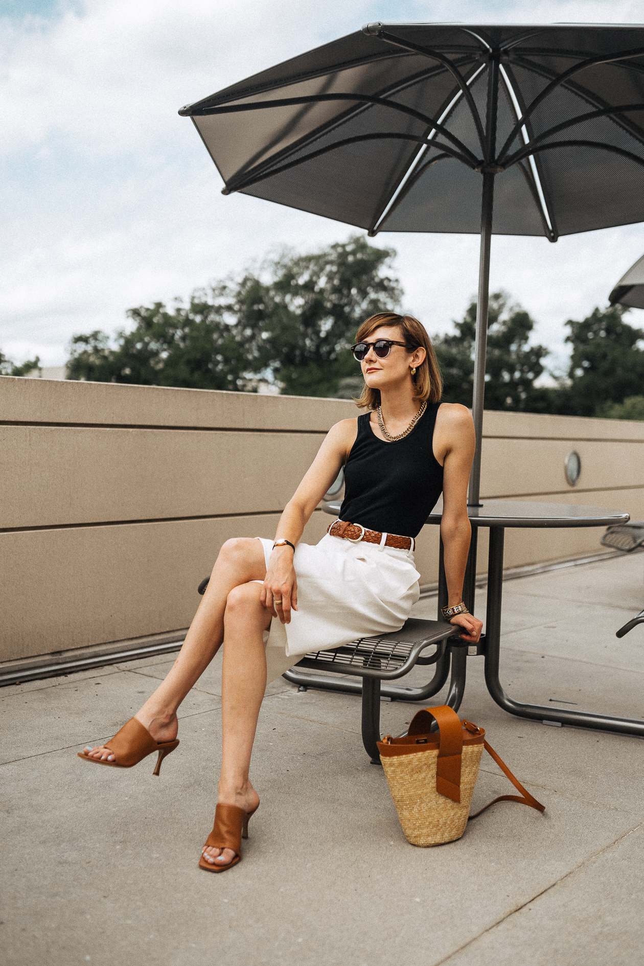 black, white, and brown summer outfit