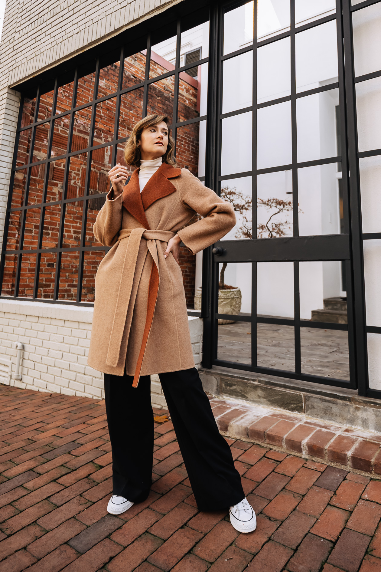 M.M. LaFleur camel wrap coat