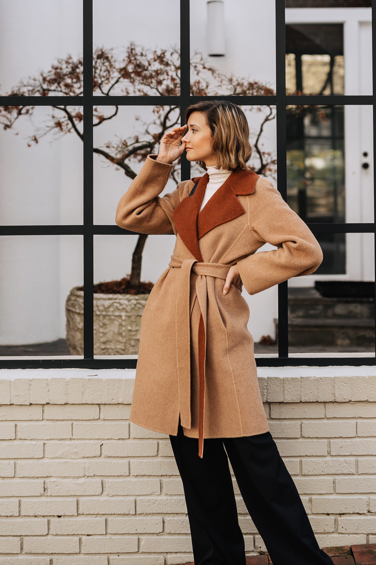 M.M. LaFleur camel wrap coat