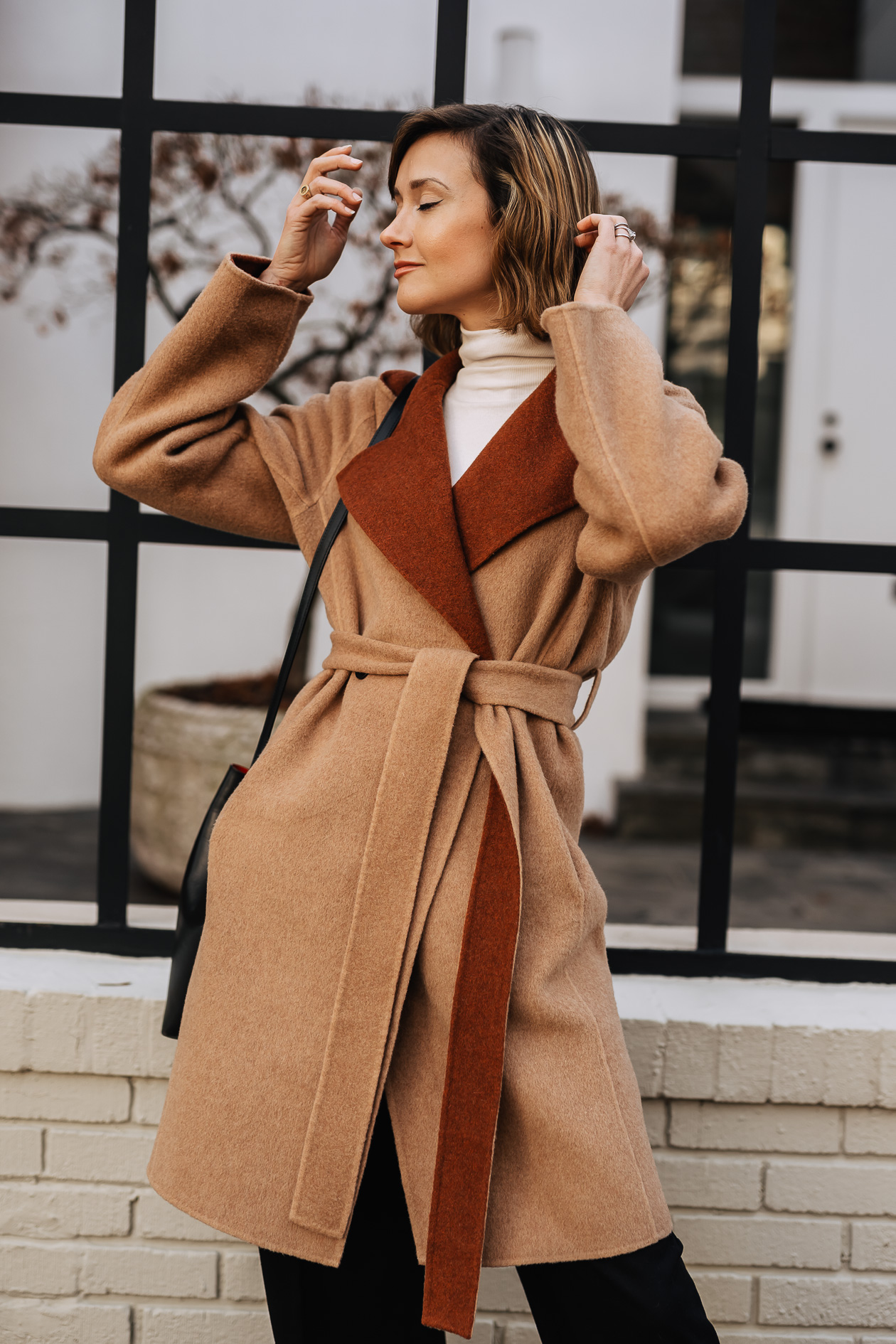 M.M. LaFleur camel wrap coat