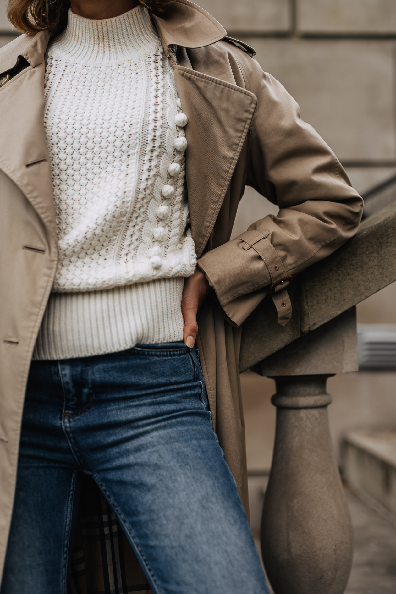 classic trench coat & knee high boots outfit