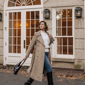 classic trench coat & knee high boots outfit