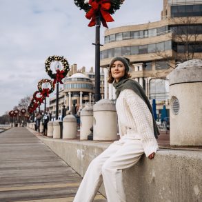 winter white outfit with cashmere beanie