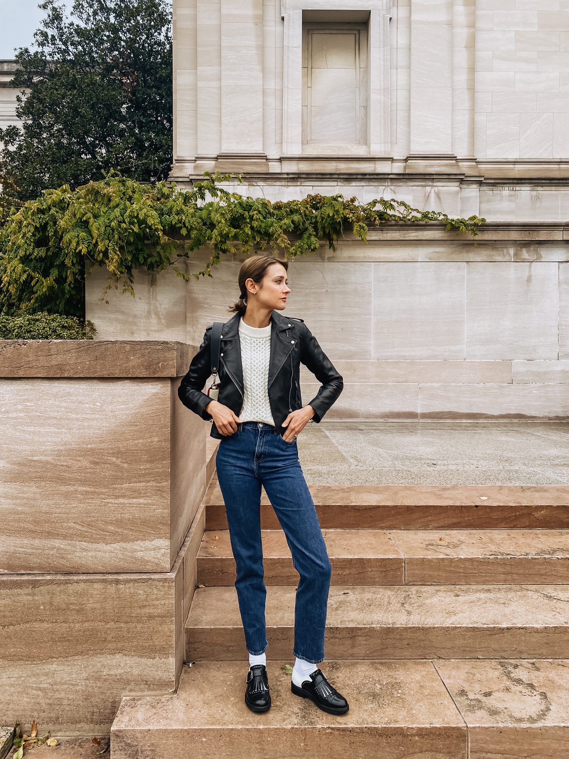 a classic leather jacket from a chic French brand