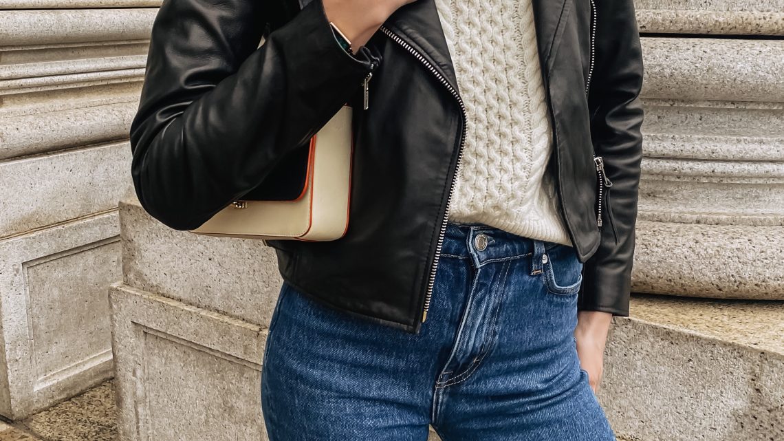 a classic leather jacket from a chic French brand